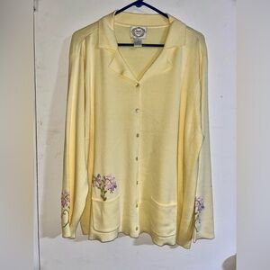 Stitches In Time Pale Yellow Button Cardigan Embroidery Grandma cottage core